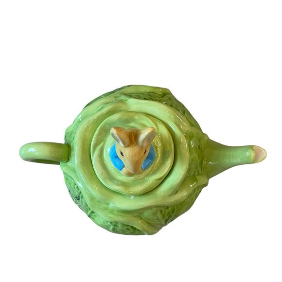 Beatrix Potter Peter Rabbit Easter Cabbage Shaped Teapot Bunny Lid Embossed New - Picture 8 of 16